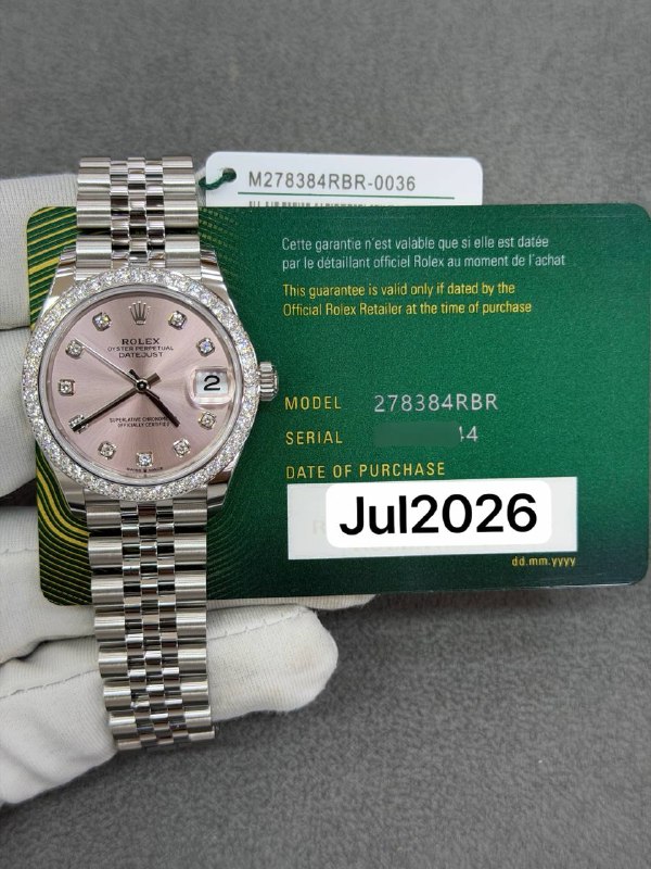 Rolex Datejust 31 (Pink, Jubilee), reference 278384RBR, Dubai