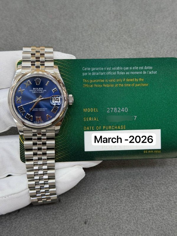 Rolex Datejust 31 (Blue Roman, Jubilee), reference 278240, Dubai