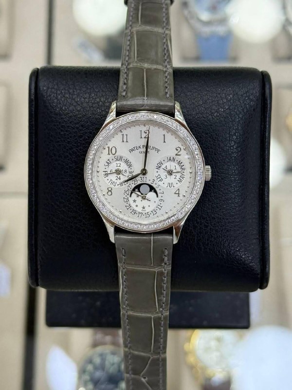 Patek Philippe Perpetual Calendar (Silver, Diamond Bezel), reference 7140G-001, Dubai