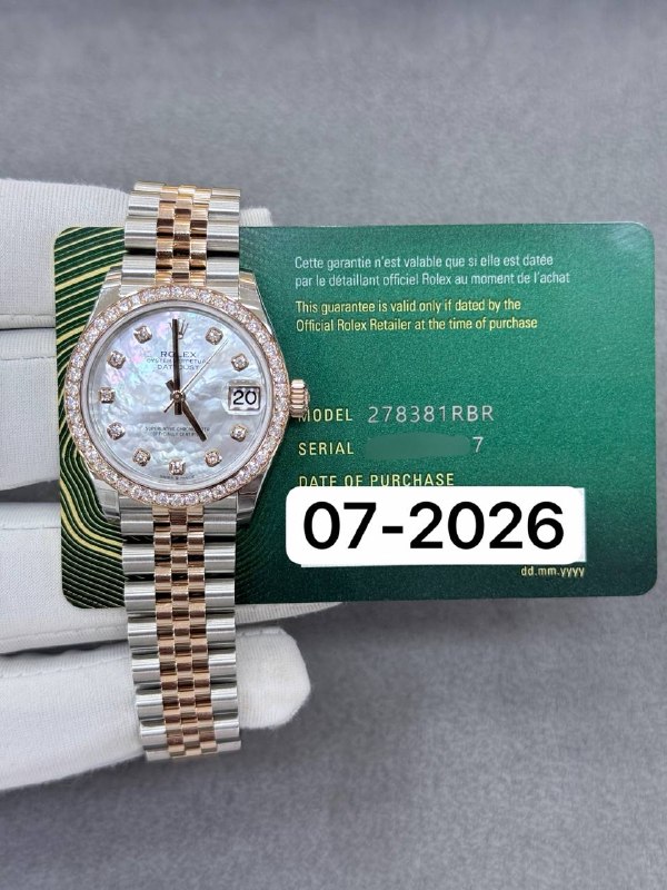 Rolex Datejust 31 (Mother-of-Pearl, Jubilee), reference 278381RBR, Dubai