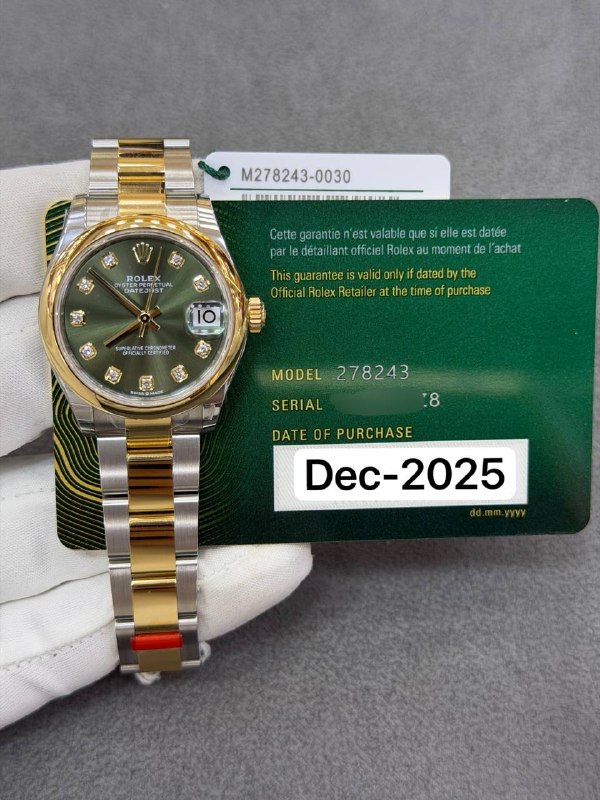 Rolex Datejust 31 (Green, Oyster), reference 278243G, Dubai