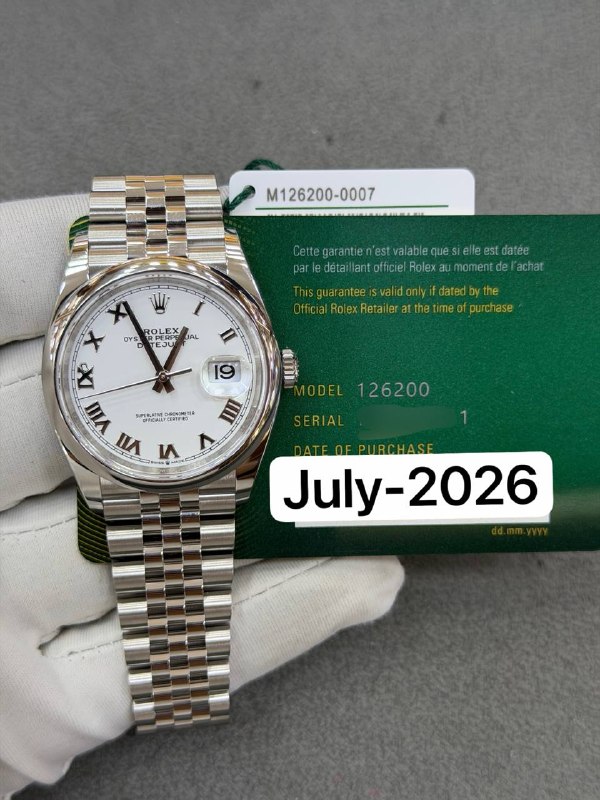 Rolex Datejust 36 (White Roman, Jubilee), reference 126200, Dubai