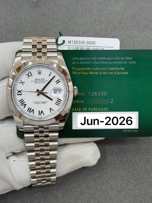 Rolex Datejust 41 (White Roman, Jubilee), reference 126300, Dubai