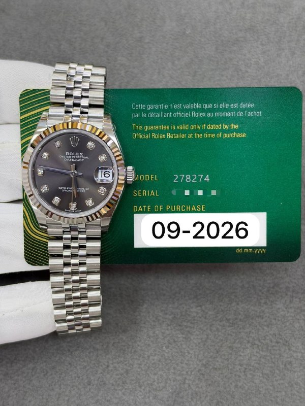 Rolex Datejust 31 (Grey Diamond, Jubilee), reference 278274, Dubai
