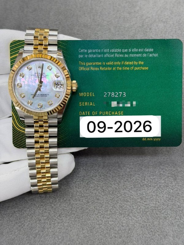 Rolex Datejust 31 (Mother-of-Pearl, Jubilee), reference 278273, Dubai